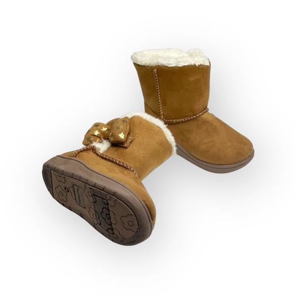 Garanimals ★ Faux Shearling Lined Baby Booties Boots ★ Star Printed Bow ★ Tan 4 - Picture 9 of 16